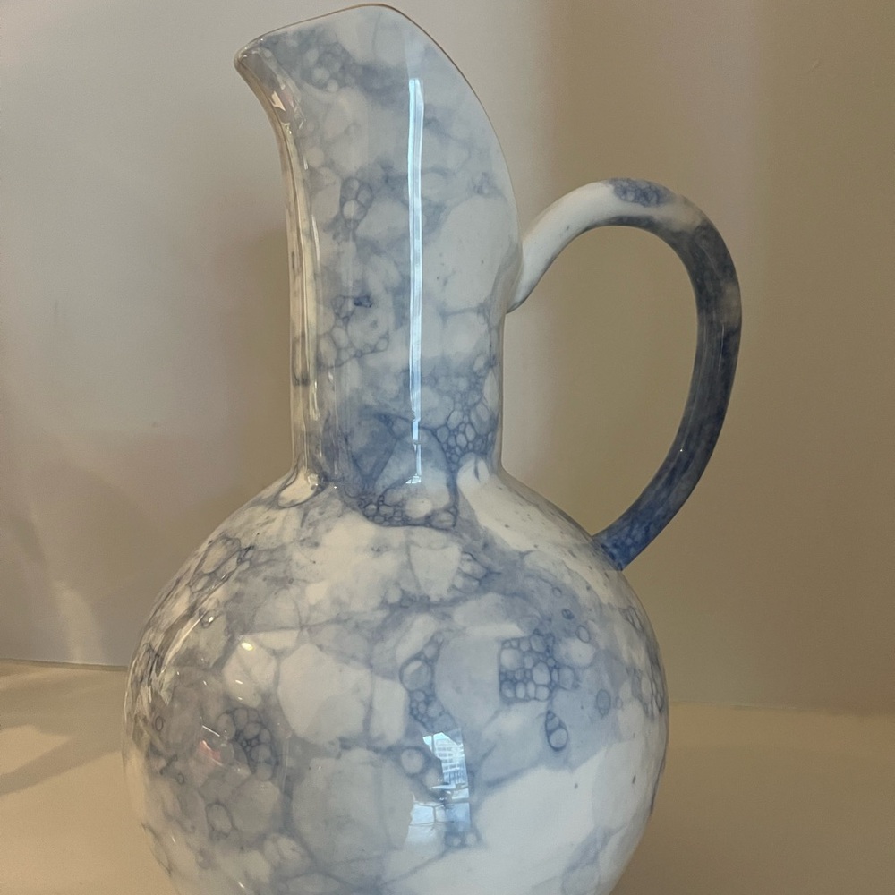 Anthropologie Marble-Effect Blue and White Water Ceramic Pitcher & Sauce Pitcher